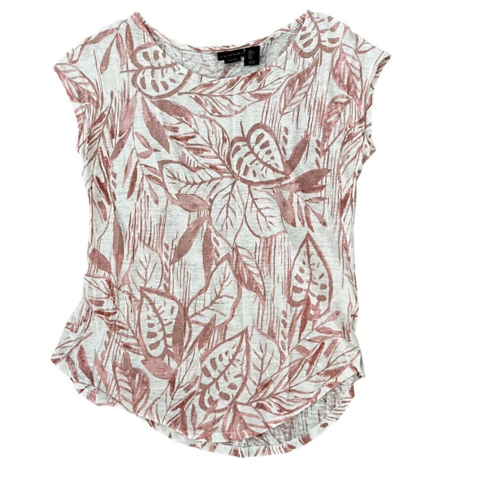 Tahari Cap Sleeve Floral Top - Tropical Print Linen - Womens Size S